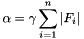 \[ \alpha = \gamma \sum_{i=1}^n | F_i | \]
