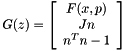 \[ G(z) = \left[ \begin{array}{c} F(x,p) \\ Jn \\ n^Tn-1 \end{array} \right] \]