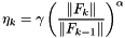 \[ \eta_k = \gamma \left( \frac{\|F_k\|}{\|F_{k-1}\|} \right)^\alpha \]