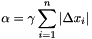 \[ \alpha = \gamma \sum_{i=1}^n | \Delta x_i | \]